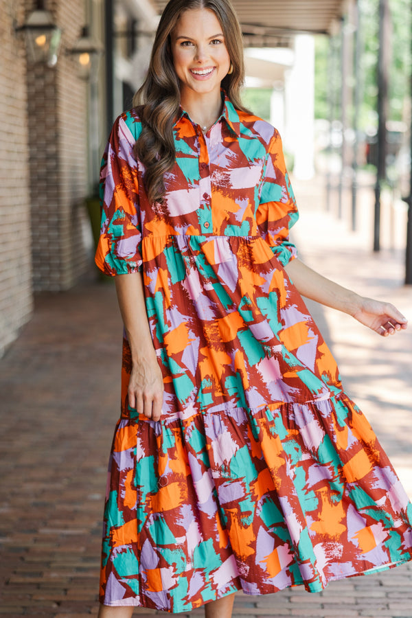 Start Your Day Brown Abstract Midi Dress – Shop the Mint
