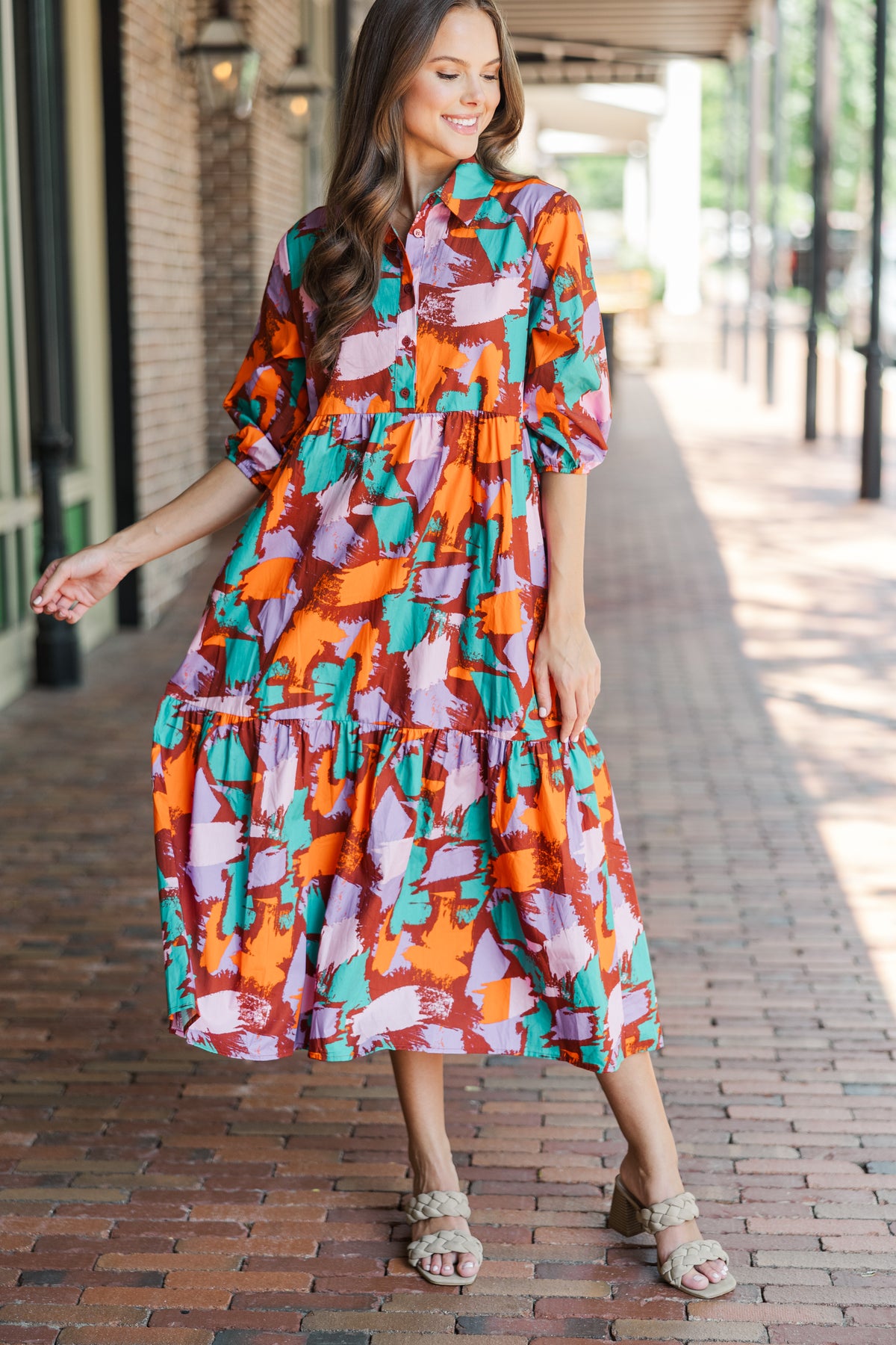 midi day dress Start Your Brown Abstract Dress, Small - The Mint Julep Boutique The airy raglan sleeve velvet bell bottom pant Affordable Plus Size Bridesmaid Girl dress:10