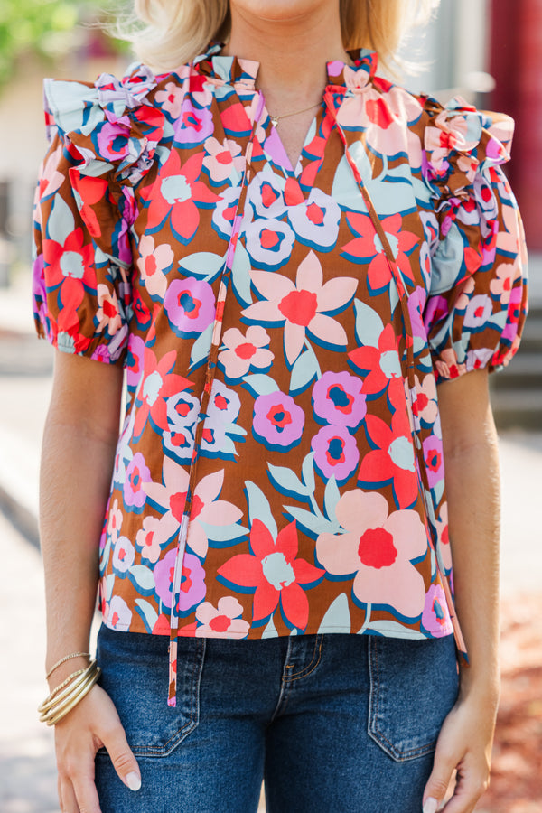 Make A Plan Brown Floral Blouse