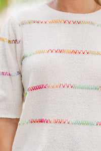 Know Your Heart Cream White Striped Sweater