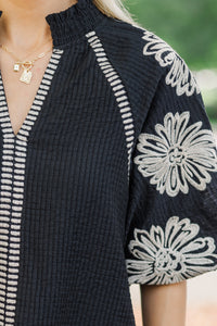 THML: Be The Light Black Embroidered Blouse