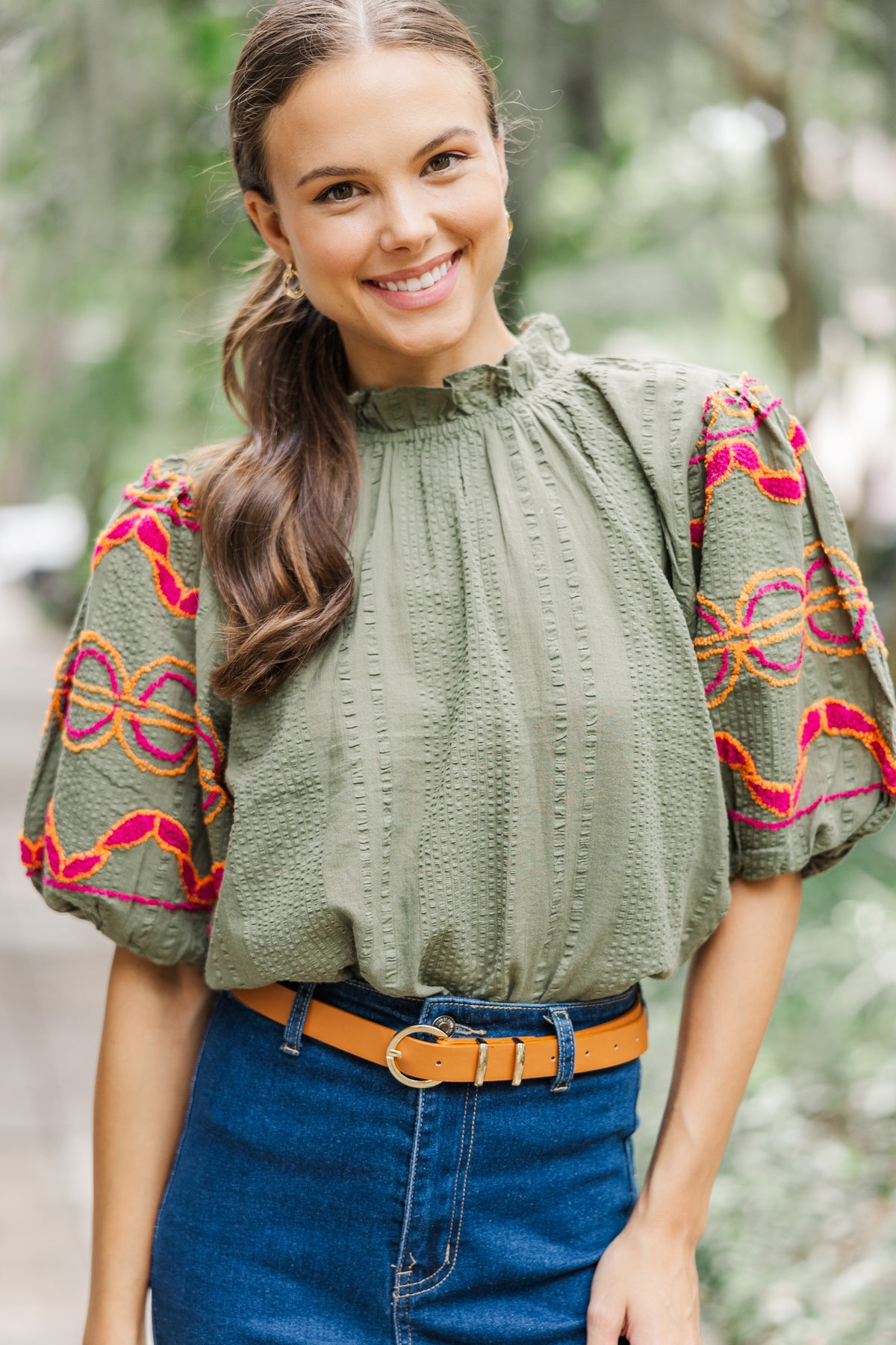 J Jill Brushed Twill Tiered A-Line Blouse Peacock Green Sz online Medium NWT