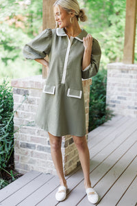 THML: What A Joy Olive Green Textured Dress