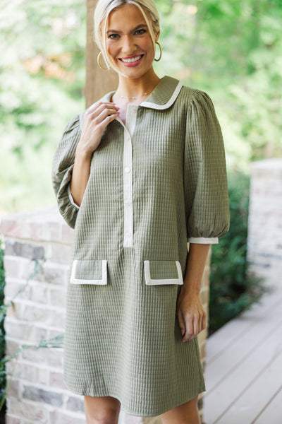 THML: What A Joy Olive Green Textured Dress – Shop the Mint