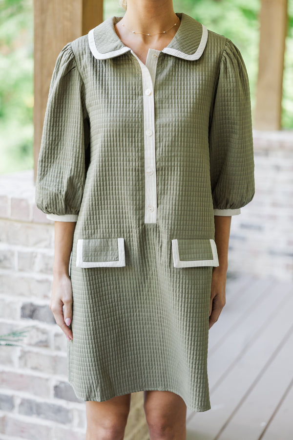 THML: What A Joy Olive Green Textured Dress