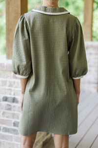 THML: What A Joy Olive Green Textured Dress