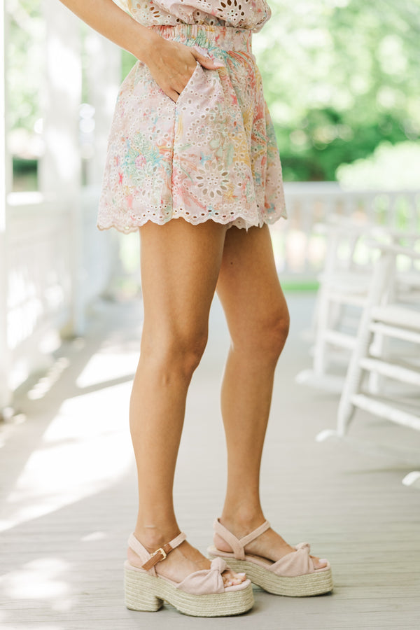 pink shorts, floral shorts, eyelet shorts, summer shorts