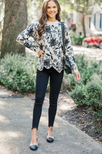 Work It Out Taupe White Floral Sweater