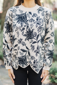 Work It Out Taupe White Floral Sweater