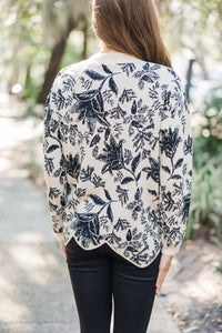 Work It Out Taupe White Floral Sweater