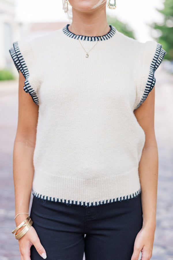 Find What You Need Cream White Ruffled Sweater