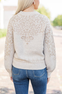 All This Time Taupe Metallic Jacquard Sweater