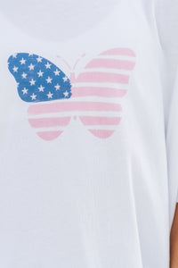Girls: USA Pink Butterfly White Oversized Graphic Tee