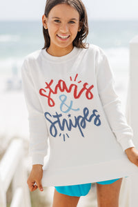 Girls: Stars & Stripes White Graphic Corded  Sweatshirt