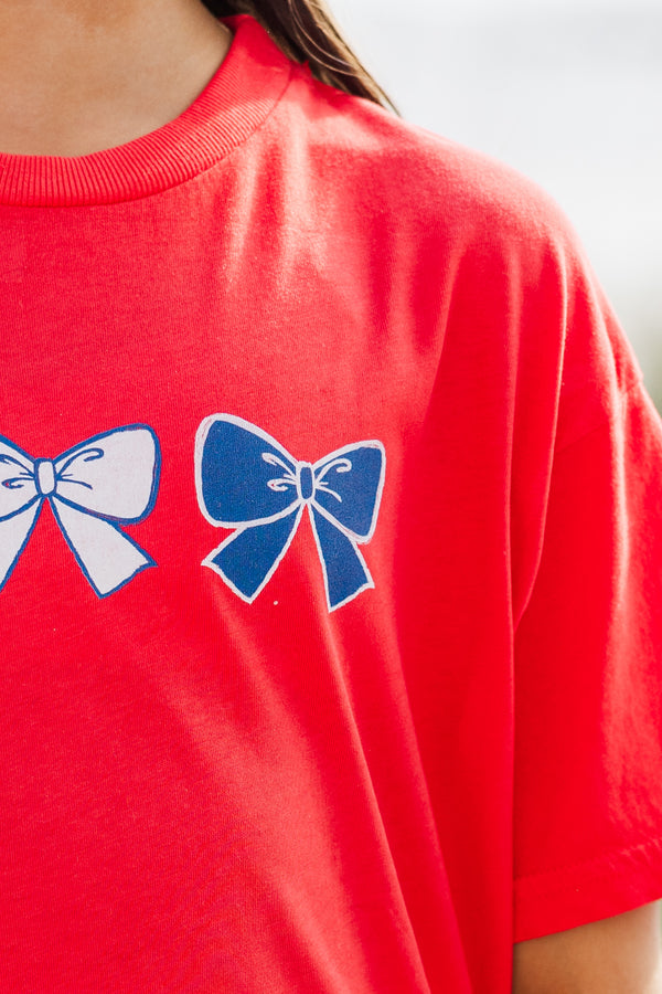 Girls: Red White & Bowtiful Red Graphic Tee