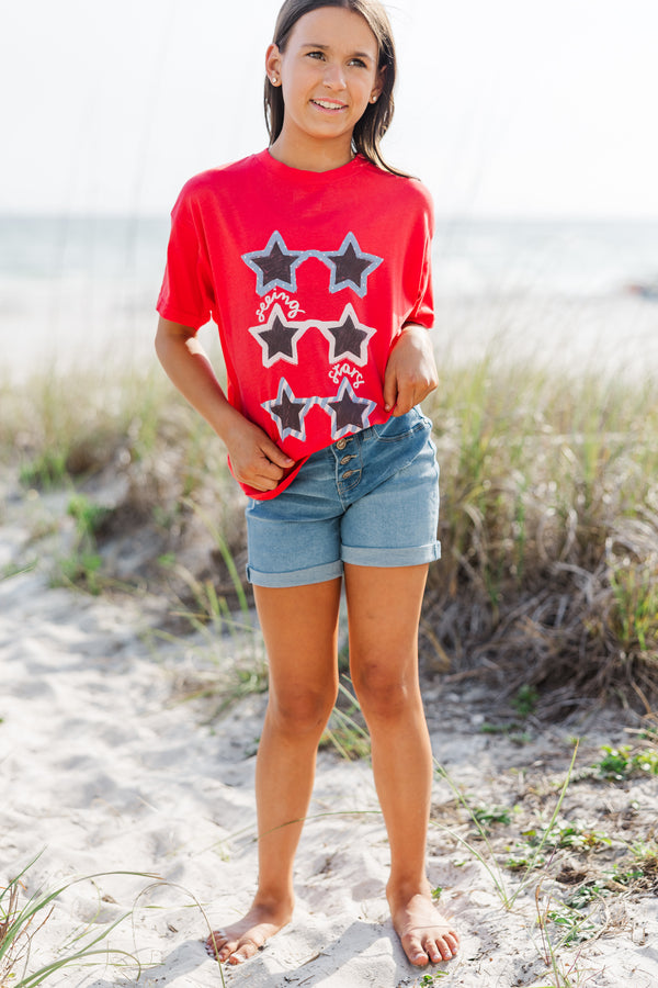 Girls: Star Of The Show Red Oversized Graphic Tee