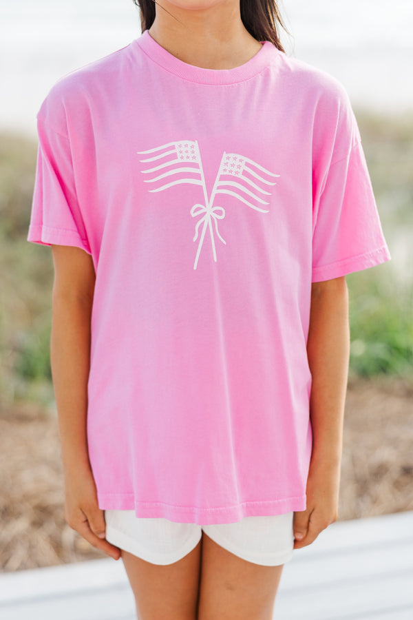 Girls: Home Of The Brave Pink Oversized Graphic Tee
