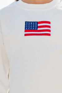Girls: So Patriotic White American Flag Embroidered Sweatshirt