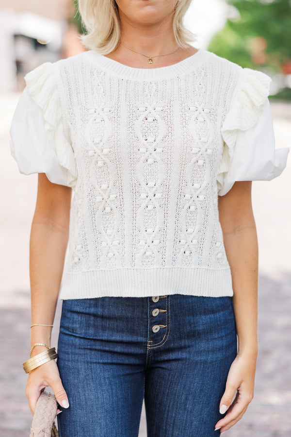 Take Your Word Cream White Textured Blouse