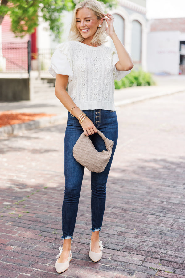 Take Your Word Cream White Textured Blouse