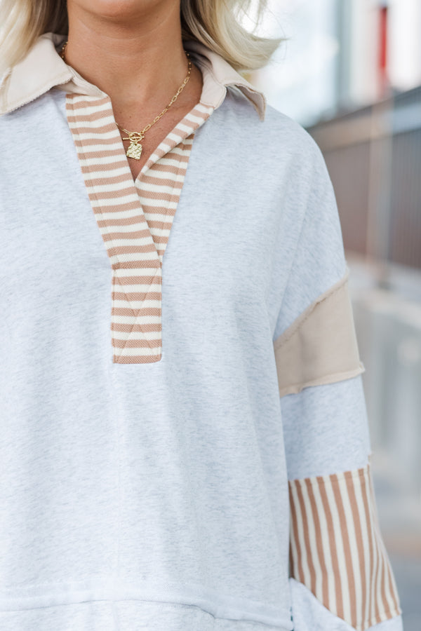 Do Your Best Heather Gray Striped Pullover