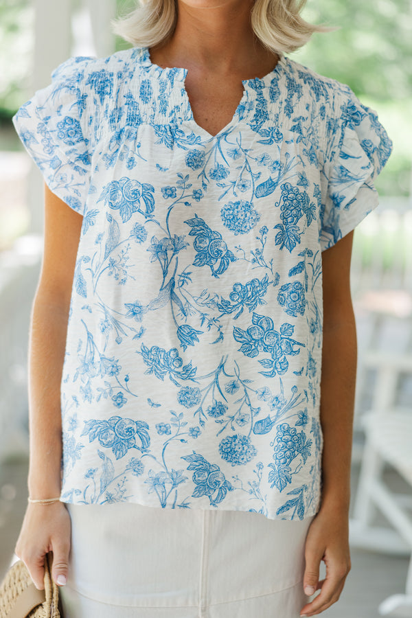 Take Your Lead Blue Toile Blouse
