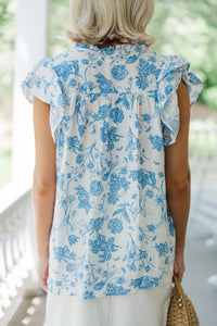 Take Your Lead Blue Toile Blouse