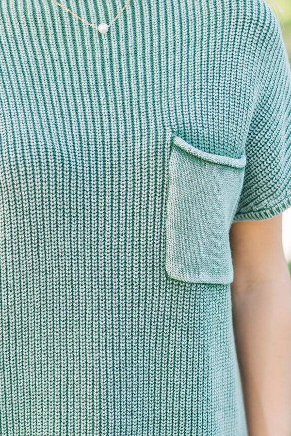 Think It Through Hunter Green Short Sleeve Sweater