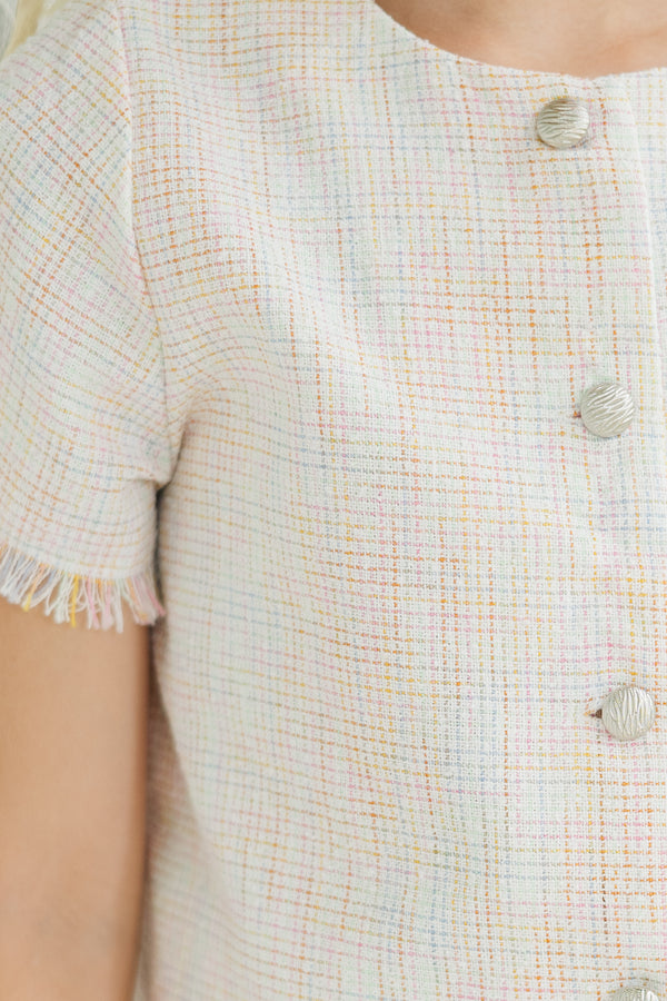 Girls: All In Cream Tweed Blouse