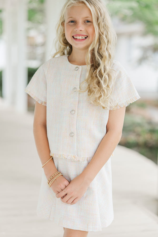 Girls: All In Cream Tweed Blouse