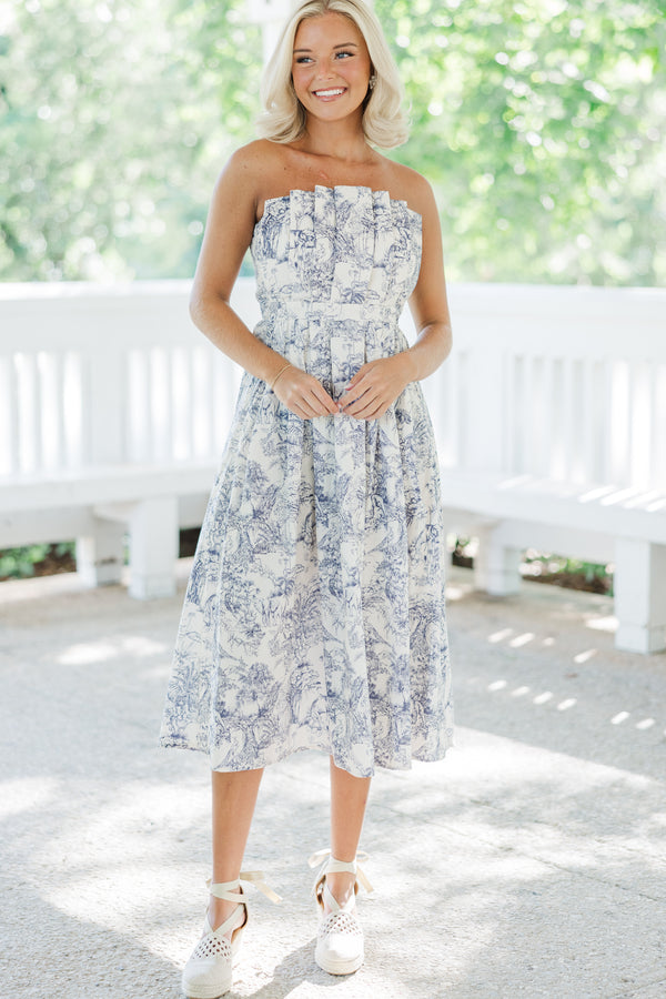 All About You Blue Toile Midi Dress Shop the Mint All About You Blue Toile Midi Dress Shop the Mint