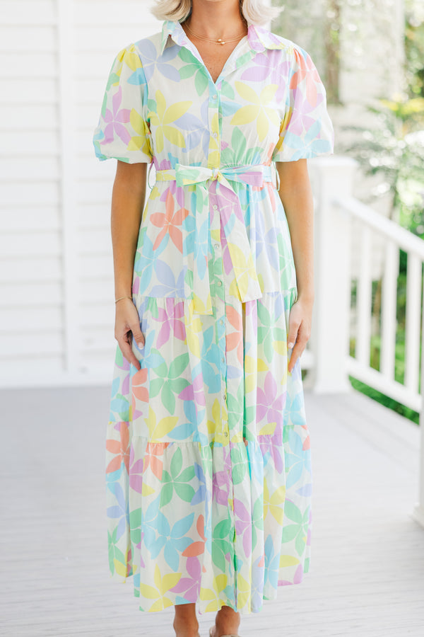 pastel maxi dress with sleeves It's Your Love Cream White Pastel Floral Maxi Dress – Shop the Mint