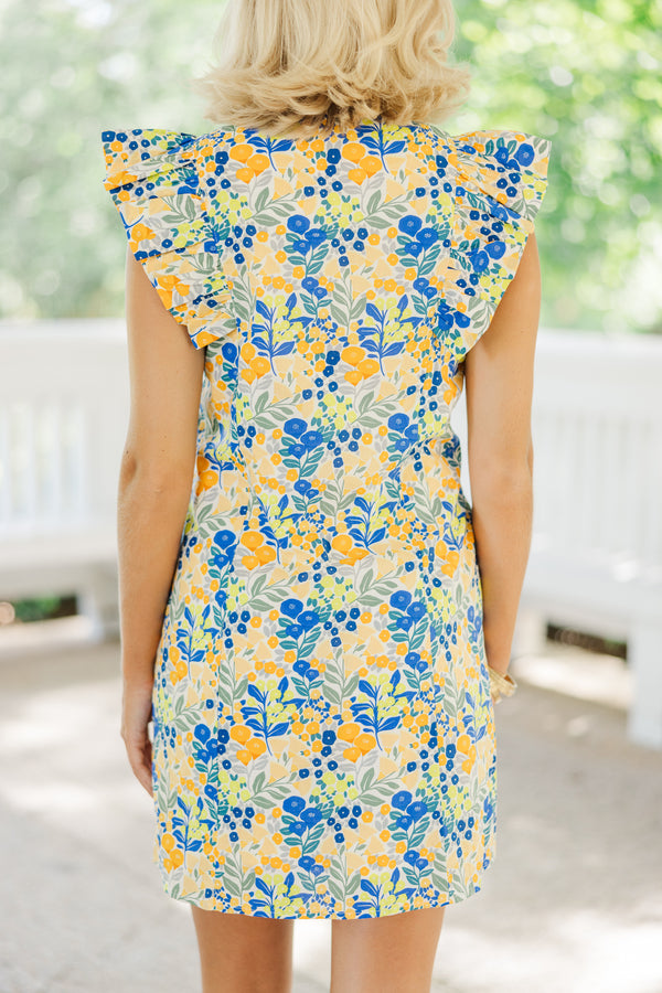 yellow dress with blue flowers Know Your Strengths Yellow Ditsy Floral Dress – Shop the Mint