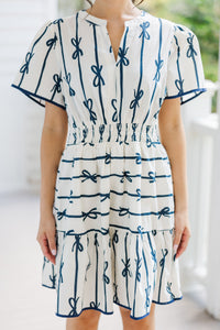 Happy To Be Off White Ribbon Printed Dress