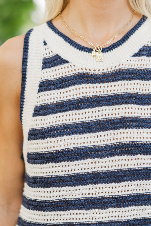 Lead The Way Navy Blue Striped Sweater Tank