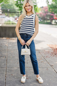 Lead The Way Navy Blue Striped Sweater Tank