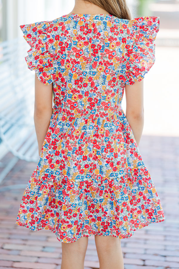 Girls: At This Time Red Ditsy Floral Dress