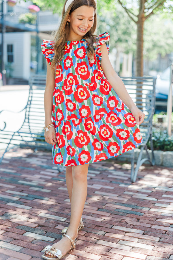 Girls: Sweet Nature Red Floral Babydoll Dress