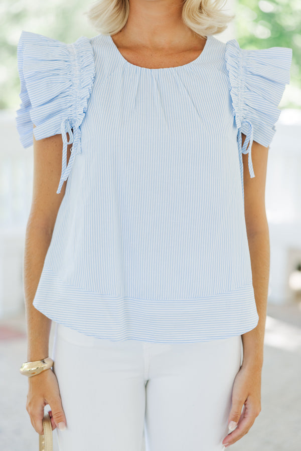 In Your Heart Sky Blue Ruffled Blouse