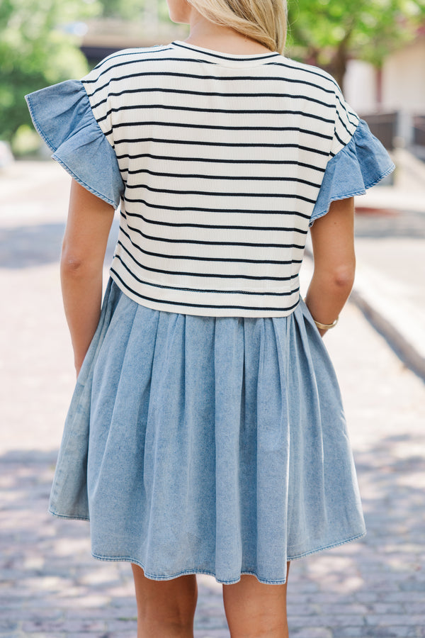 Expected Beauty Cream Striped Dress