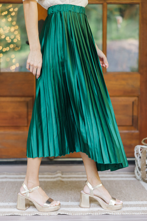 Living In Color Hunter Green Pleated Midi Skirt