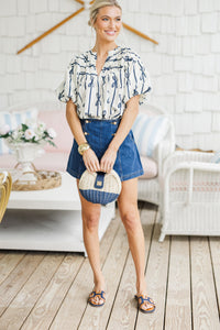 Happy To Be Off White Ribbon Printed Blouse