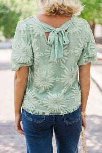 All In Favor Dusty Mint Textured Floral Blouse