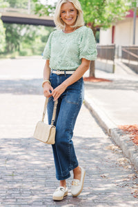 All In Favor Dusty Mint Textured Floral Blouse