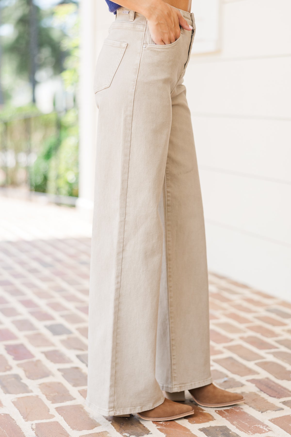 RISEN High Rise Wide Leg Bow Embroidered Jeans