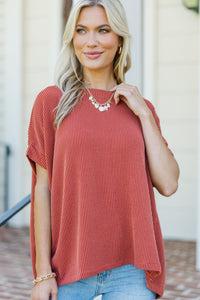Catch On Rust Orange Ribbed Top