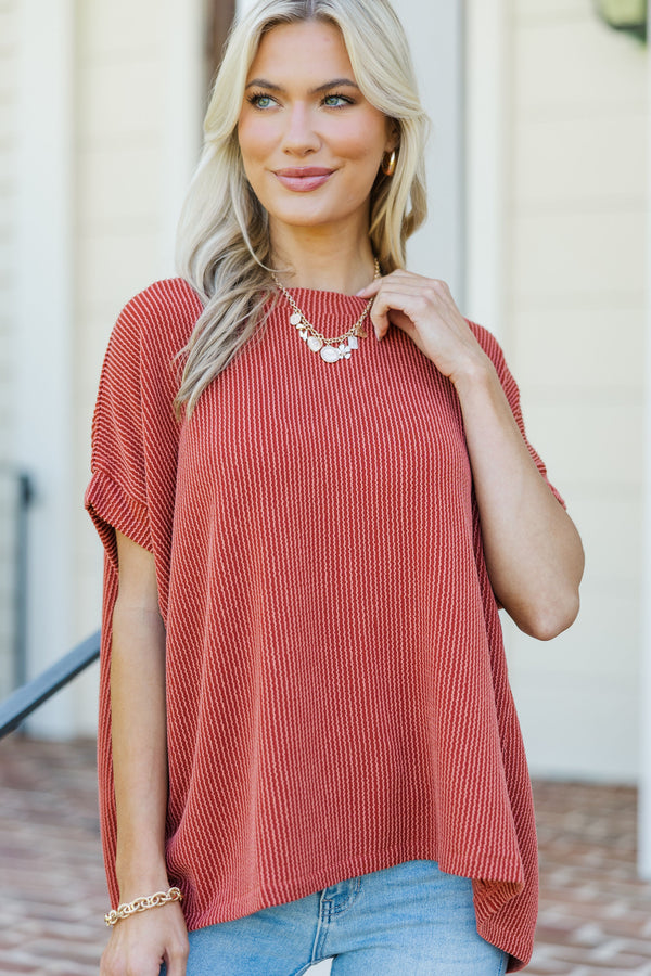 Catch On Rust Orange Ribbed Top