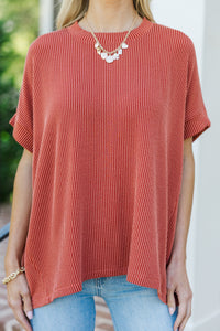 Catch On Rust Orange Ribbed Top