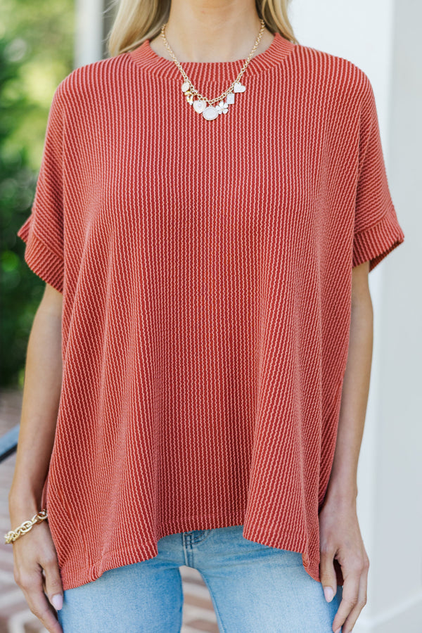 Catch On Rust Orange Ribbed Top