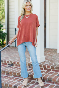 Catch On Rust Orange Ribbed Top